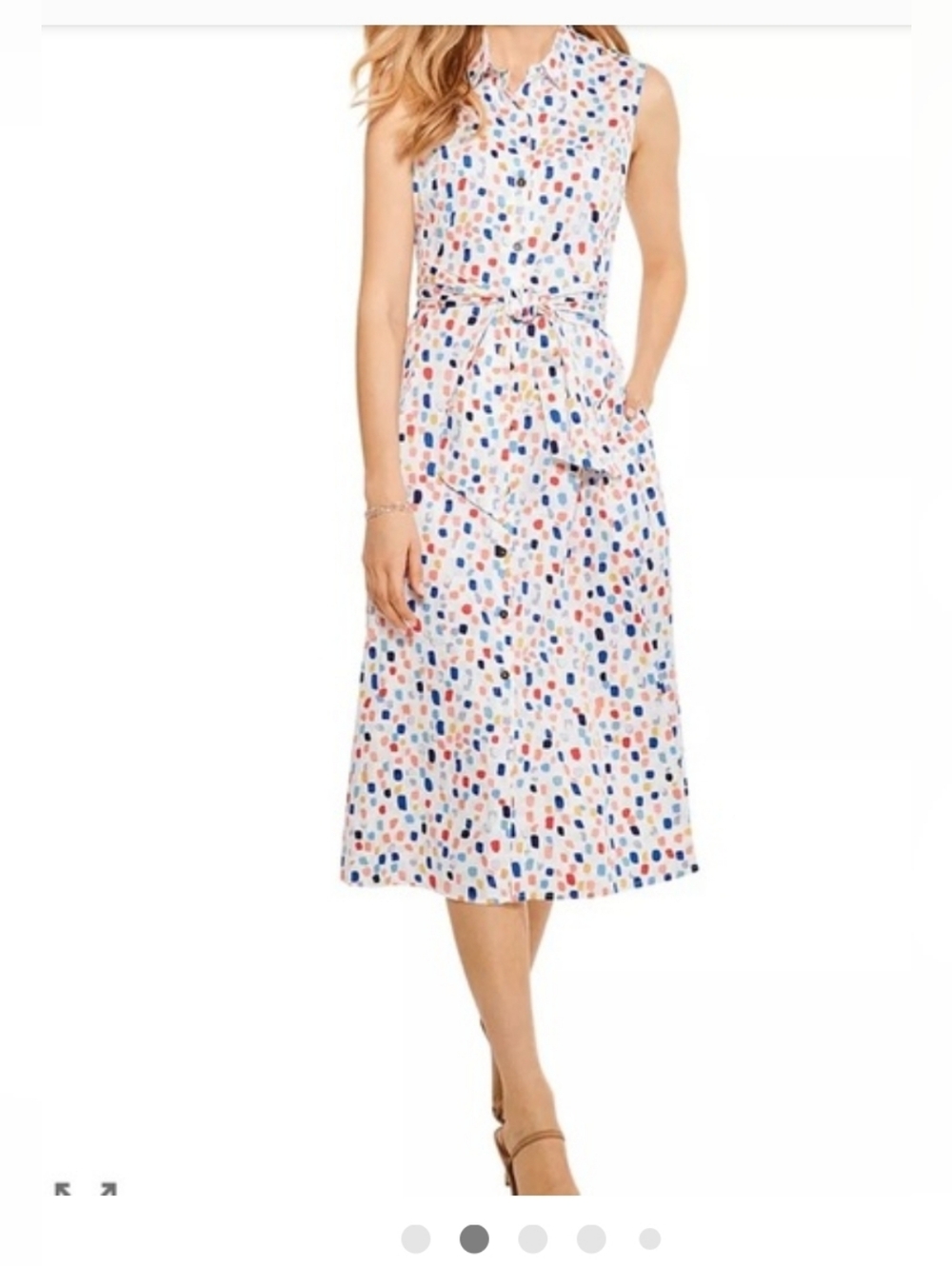 NIC+ZOE Sleeveless Button Up White Multicolor Sea Glass Midi Dress. LP NWT